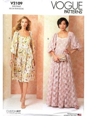 Vogue V2109 Misses 16 to 24 Gown in 2 lengths Uncut Sewing Pattern